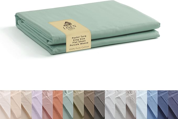 Linen Home 100% Cotton Percale 1 Flat Sheet, King Size by LINENHOME