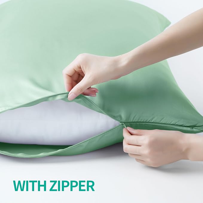 Bamboo Viscose Zippered Pillow Cases Queen Size Set of 2, 400 Thread Count - Image 3