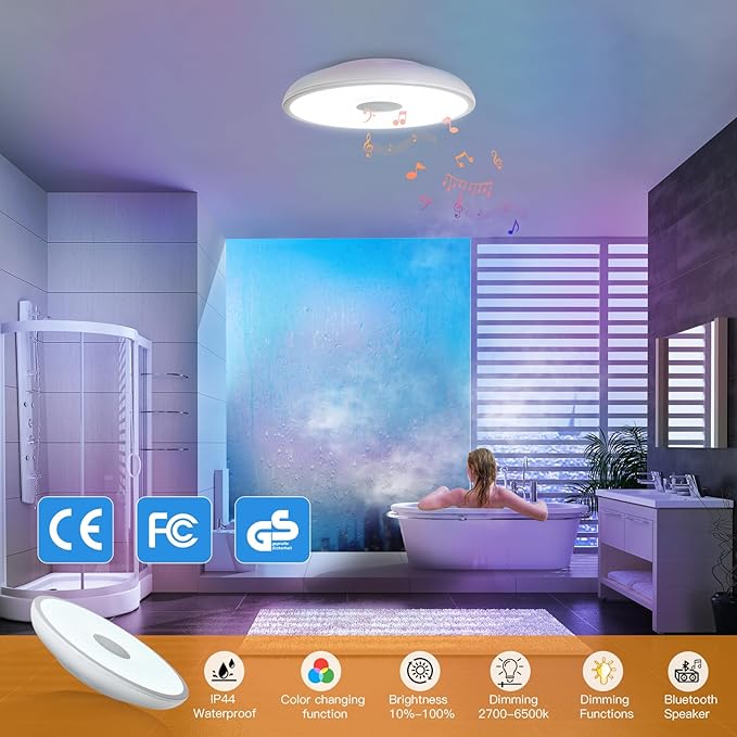 Smart Waterproof LED Flush Mount Ceiling Light Fixture, - Image 3