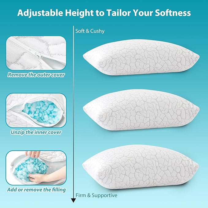 Cooling Pillows for Sleeping 1 Pack, Standard Size Adjustable Shredded Memory - Image 5