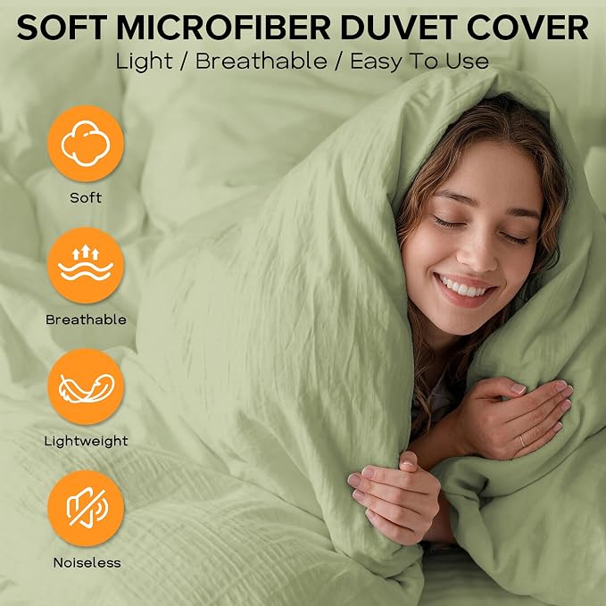 Cozyide Green Duvet Cover King Size, 3 Pieces Bedding Duvet Covers, Soft - Image 4