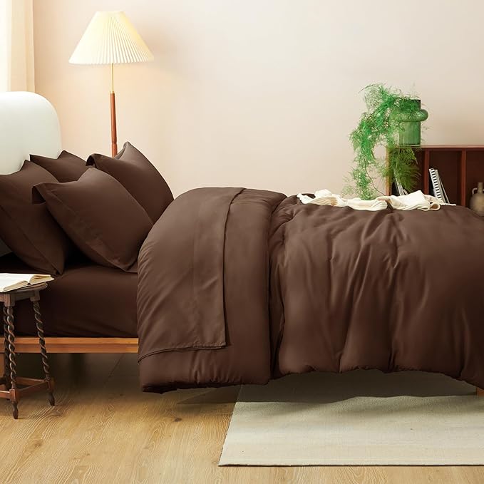 CozyLux King Size Comforter Set Brown, 7 Pieces Bed in a Bag King Comforter Set - Image 8