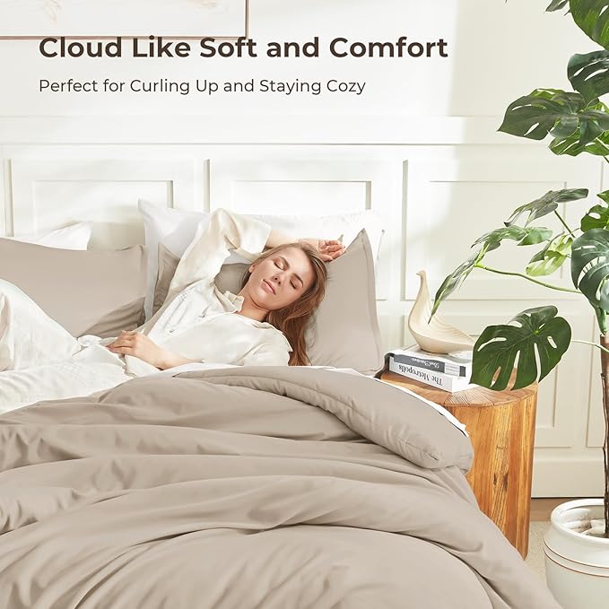 Litanika Khaki Comforter Set Queen Size, 3 Pieces Solid Bedding Comforter Set - Image 2
