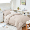 HYMOKEGE Beige Twin XL Comforter Set Seersucker 5 Pieces, All Season Luxury Bed by HYMOKEGE