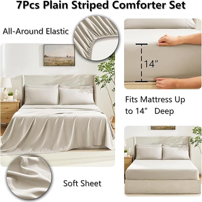 CozyLux Oversized King Comforter Sets Beige, 7 Pieces Bed in a Bag, Ultra-Soft - Image 5
