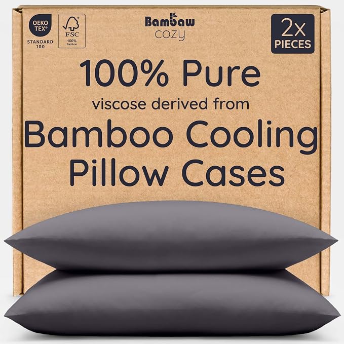 Bambaw 100% Viscose Derived from Bamboo Pillowcases Standard Size – Set of 2 by Bambaw