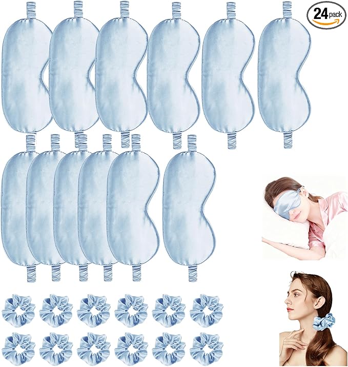 24Pcs Satin Eye Mask Silk Sleep Masks Silky Eyes Cover Blackout Blindfold by WJingYiJia