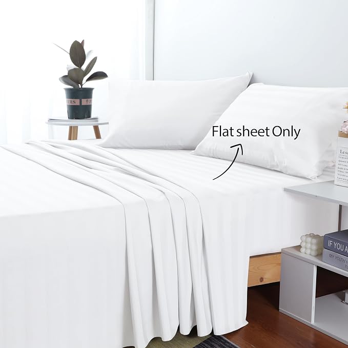 Cotton Twin Flat Sheet Only, 600 Thread Count 100% Egyptian Cotton Top Sheet - Image 2