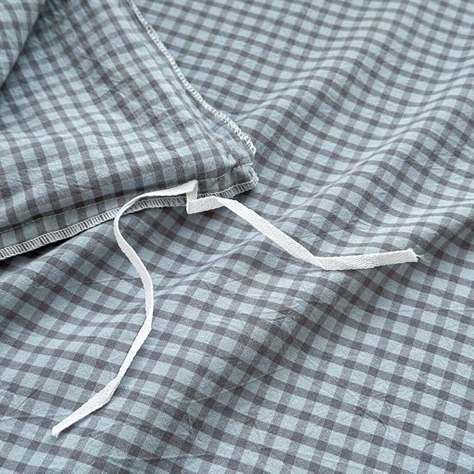 PinkMemory Blue Gingham Duvet Cover Bedding Set King 100% Washed Cotton Blue - Image 7