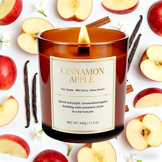 Scented Candles for Home, 2 Pack Wood Wick Cinnamon Apple Scented Candles - Image 2