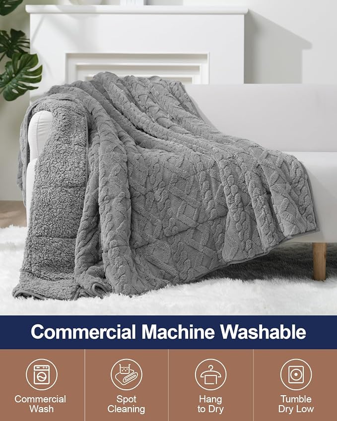 Super Fuzzy Soft Sherpa Fleece Weighted Blanket, 20 lbs Dual Sided Fluffy Heavy - Image 5