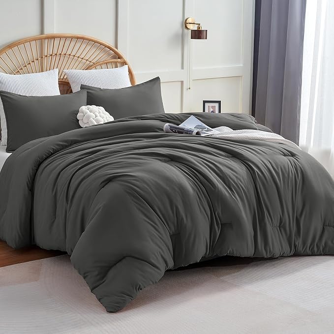 CozyLux Twin Comforter Set Dark Grey, 2 Pieces Twin Extra Long Solid Breathable - Image 9