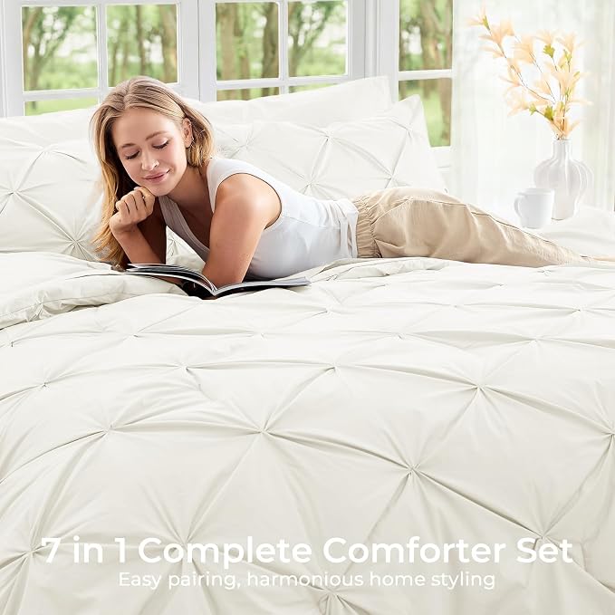 Sasttie Full Size Comforter Set, 7-Piece Bed in a Bag, Pintuck Bedding Set - Image 6