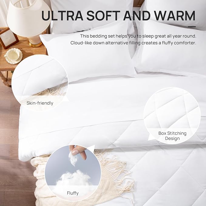 Love's cabin Twin Comforter Set White, 5 Pieces Twin Bed in a Bag, All Season - Image 5