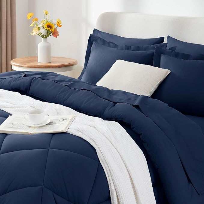CozyLux California King Comforter Set Navy Blue - Image 3