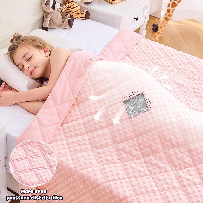 Pink Weighted Blanket Kids 10lbs, Twin Size Breathable Cooling Minky Heavy - Image 3