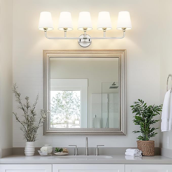 Bathroom Light Fixtures, 5 Light Brushed Nickel Vanity Lights - Image 5