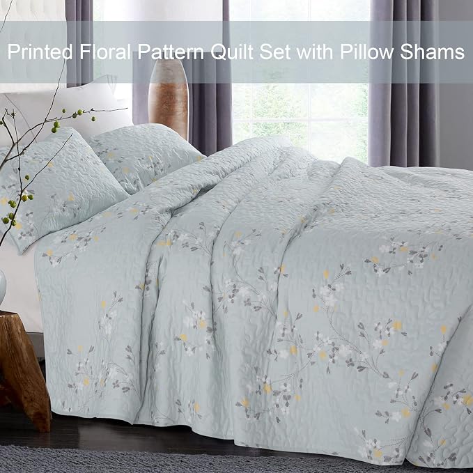 Exclusivo Mezcla Reversible Boho Quilts Queen Size, Light Blue Bedspreads - Image 2