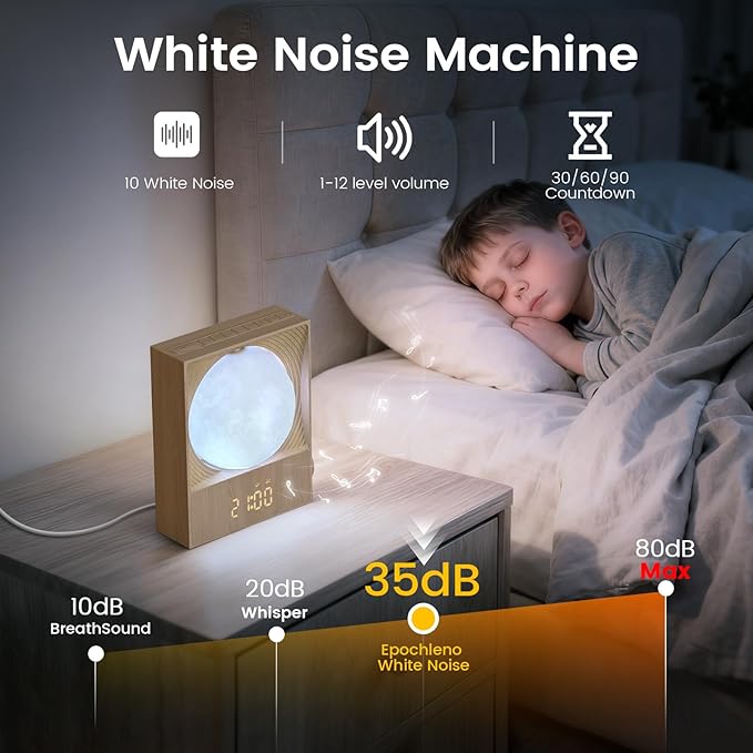 Sunrise Alarm Clock, 360-Degree Rotating Moonlight & 10 White Noise Sounds - Image 5