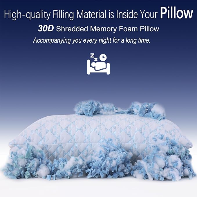 Memory Foam Pillows 2 Pack：Adjustable Loft Bed Pillows Queen Size Set of 2 - Image 2