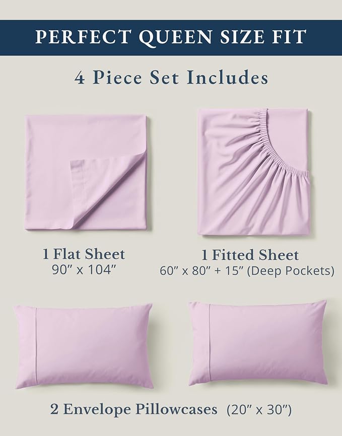 LANE LINEN 100% Organic Cotton Queen Sheets, Low Pill Fade Resistant Classic - Image 4