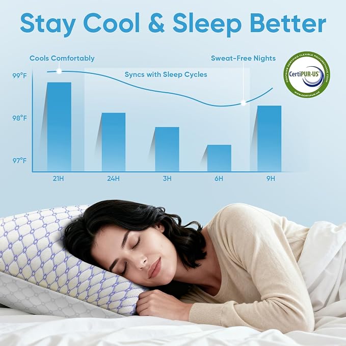 OAISZ Cooling Pillow Queen Size Set of 2, Shredded Memory Foam Bed Pillows - Image 6