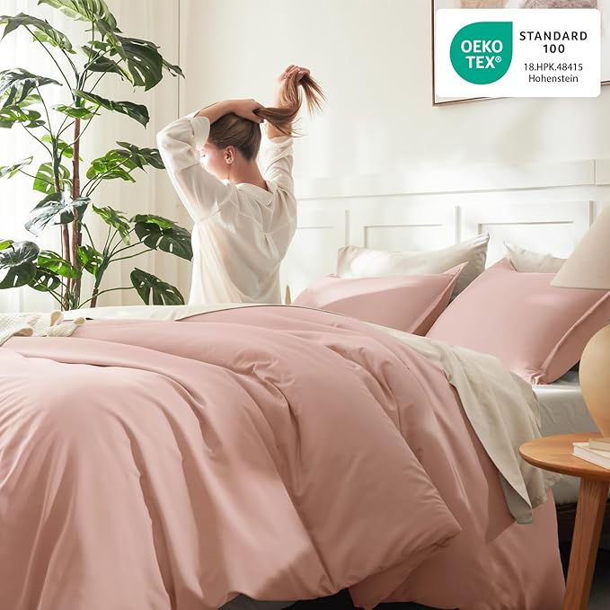 Litanika Pink Comforter Set King Size, 3 Pieces Blush Plain Bedding Comforter - Image 4