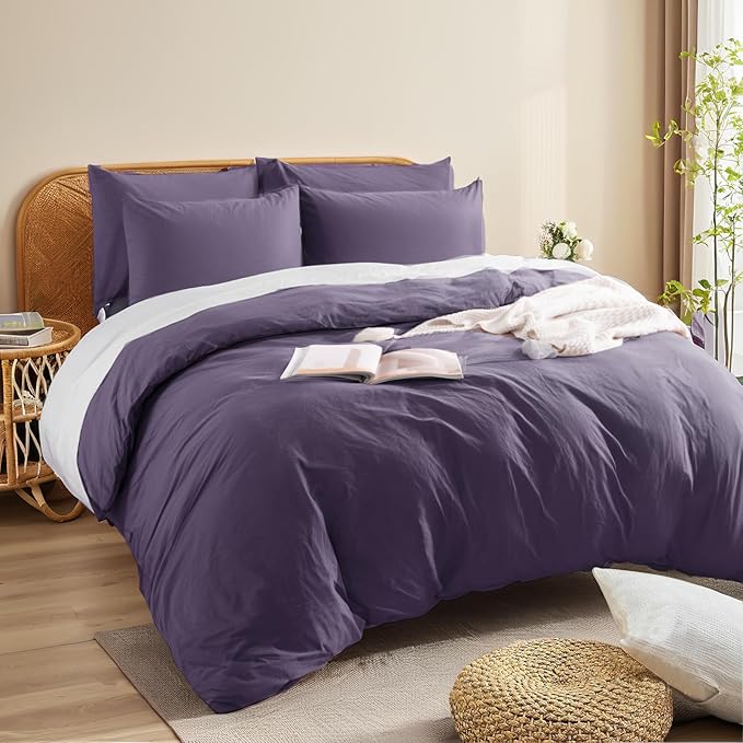 NEXHOME PRO 100% Washed Cotton Duvet Cover Queen Size, Ogranic Natural Linen - Image 4