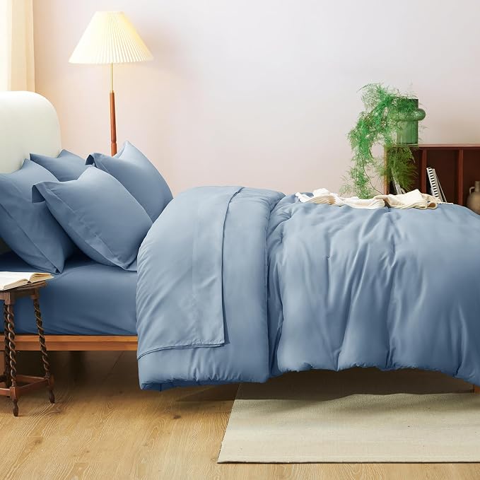 CozyLux Queen Comforter Set Grayish Blue, 7 Pieces Bed in a Bag Queen Comforter - Image 8