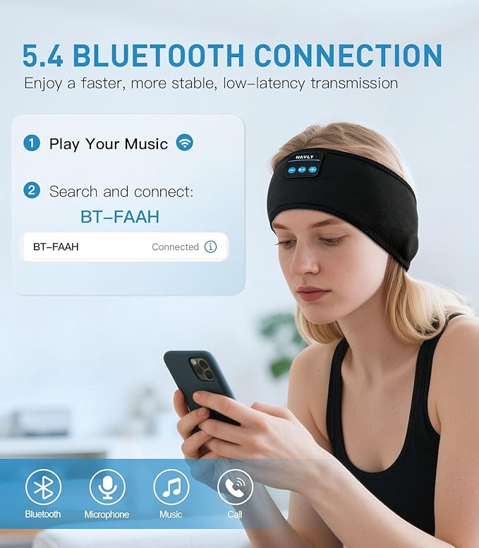 Navly Bluetooth Sports Headband Headphones, 3-in-1 Washable Headband - Image 3