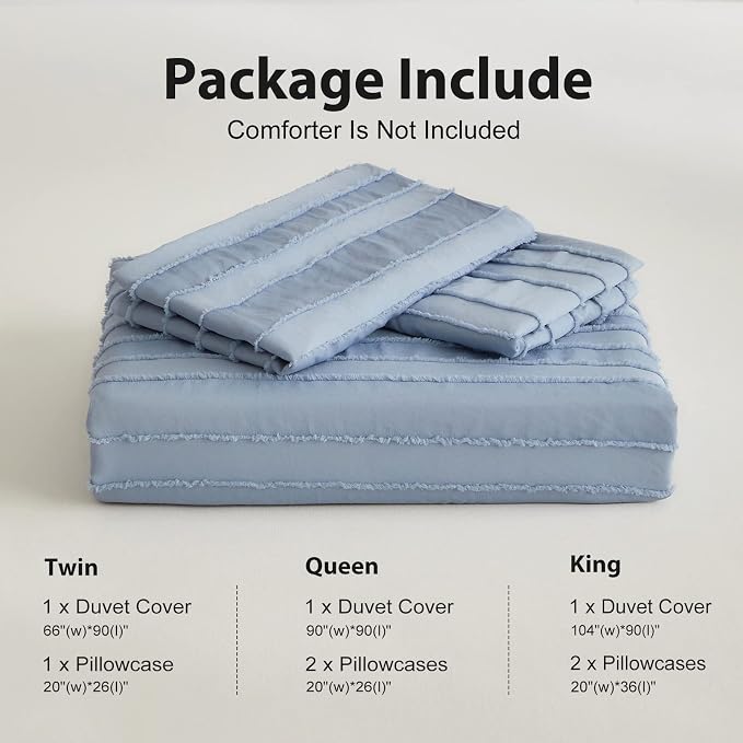 WARMDERN Blue Boho Duvet Cover King Size, Striped Textured Duvet Cover Set - Image 6