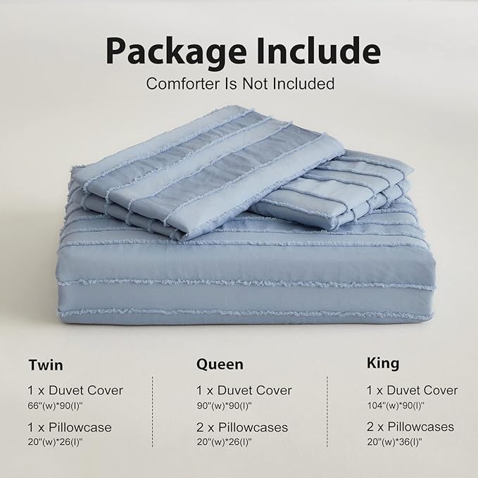 WARMDERN Blue Boho Duvet Cover Set Full Size, Striped Textured Duvet Cover - Image 6