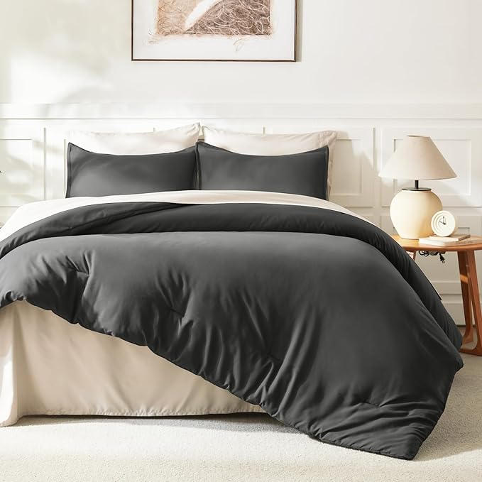 Litanika Grey Comforter Queen Size Set, Dark Gray Lightweight Plain Bedding - Image 6
