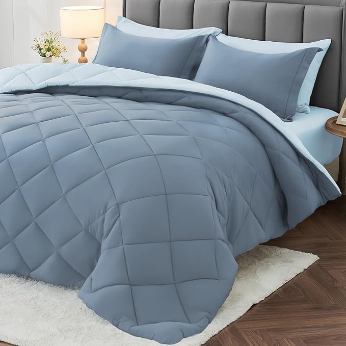 MUXHOMO 7 Pieces King Comforter Set, Reversible Bed in a Bag King Size by MUXHOMO
