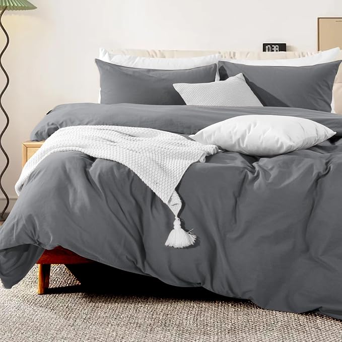 NEXHOME PRO Duvet Cover Set Kids Twin Size Linen Feel Textured Organic Natural - Image 3