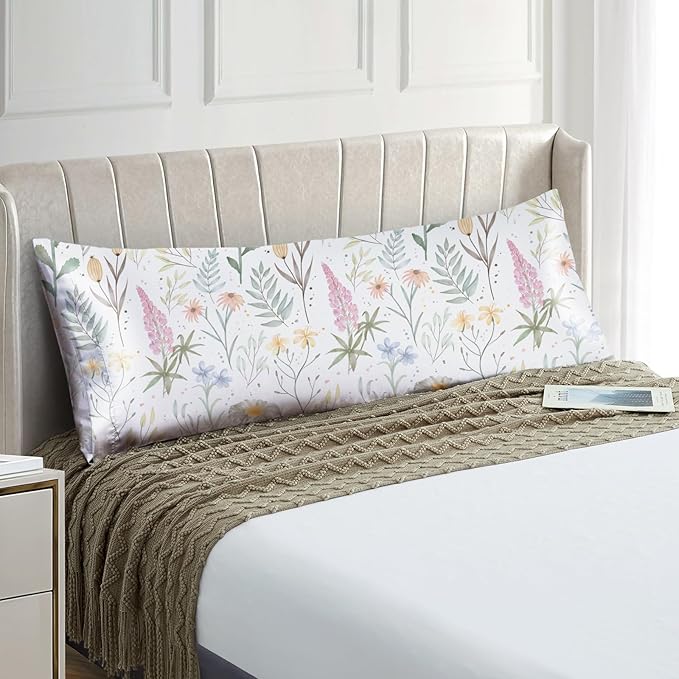 EXQ Home Satin Body Pillowcase for Hair and Skin- Multicolor Printed Flower by EXQHomeTexitleCoLtd