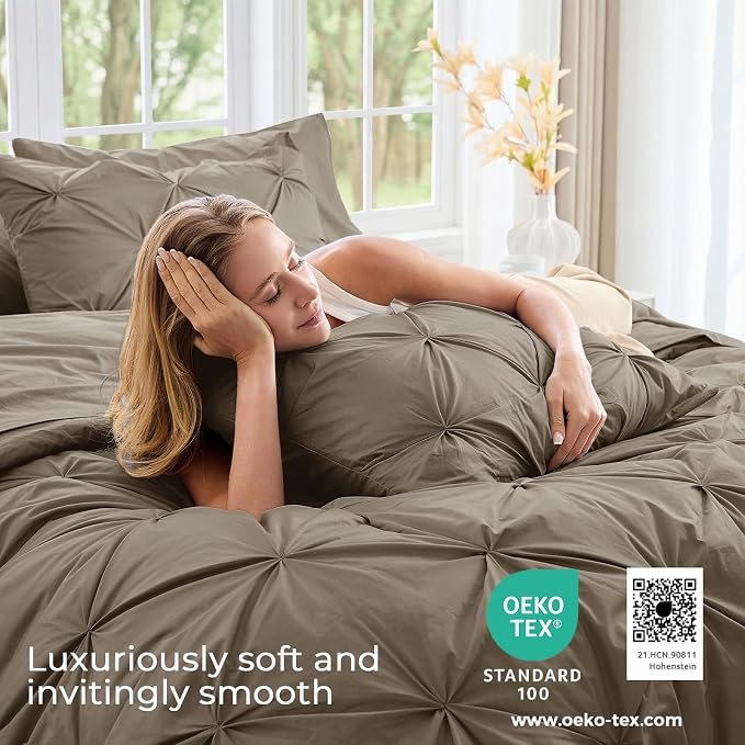 Sasttie Twin Comforter Set, 5-Piece Bed in a Bag, Pintuck Bedding Sets - Image 3