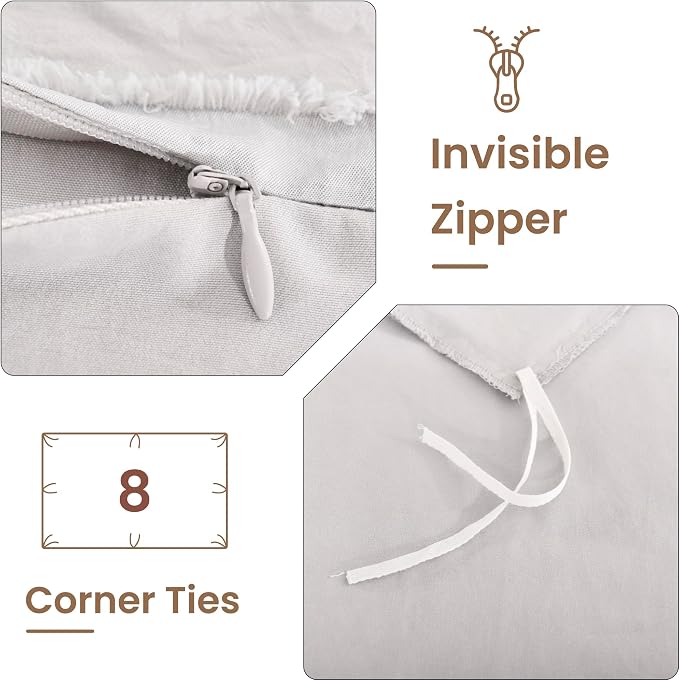 NEXHOME PRO Duvet Cover Full, Light Grey 3 Pieces Boho Tufted Duvet Cover Set - Image 7