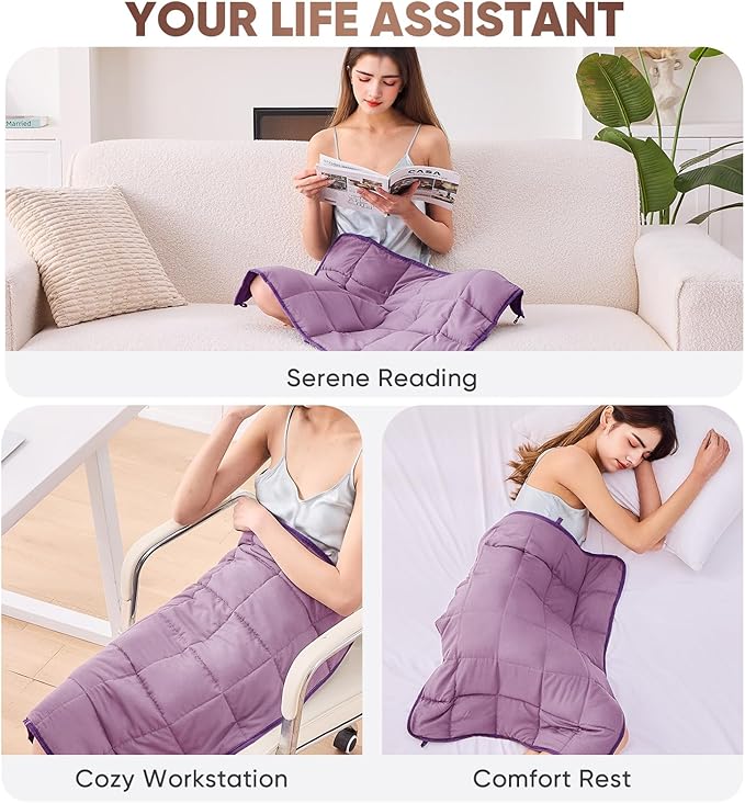 Purple Weighted Lap Blanket for Adults 5lbs, Portable Travel Weighted Blankets - Image 6