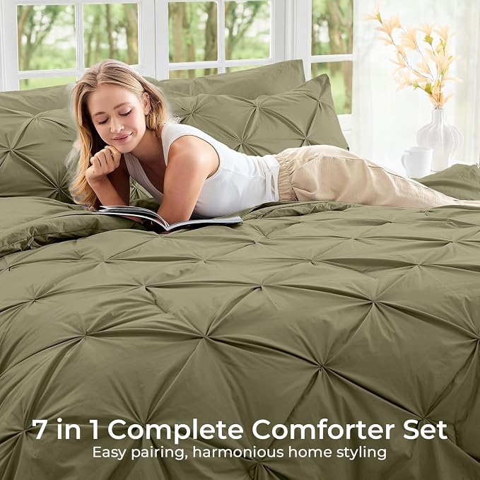 Sasttie King Size Comforter Set, 7-Piece Bed in a Bag, Pintuck Bedding Sets - Image 6