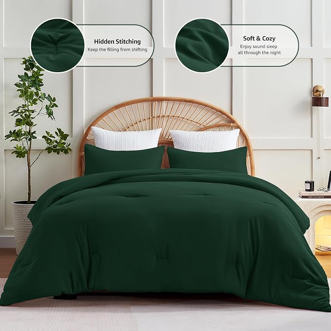 CozyLux Twin Comforter Set Emerald Green, 2 Pieces Twin Extra Long Solid - Image 3