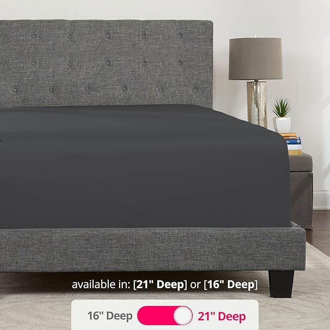 Twin Deep Pocket Fitted Sheet 21' Twin Size Dark Grey Perfectly Fits 17'23' - Image 3