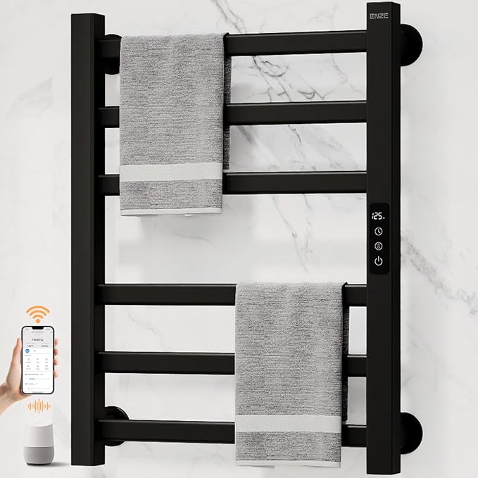 ENZE Smart Heated Towel Rack, 6-Bar Wall-Mounted Electric Towel Warmer 150W by ENZESMART