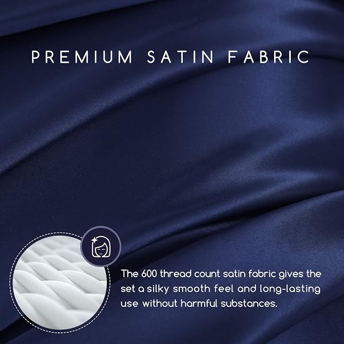 MR&HM Satin Bed Sheets, Queen Size Sheets Set - Image 2