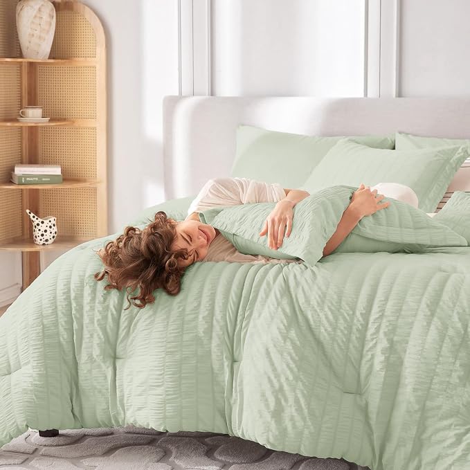 MUXHOMO 5 Pieces Twin XL Comforter Set, Seersucker Bed in a Bag Twin XL Size - Image 7