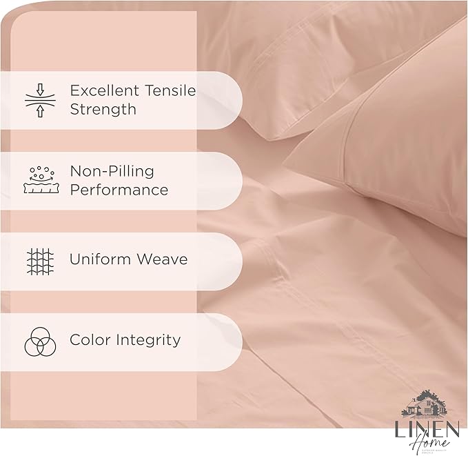 Linen Home 100% Cotton Percale Sheets Twin Size, Brushed Rose, Deep Pocket - Image 2