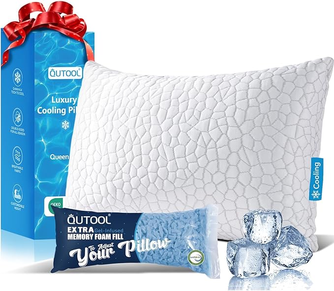 QUTOOL Cooling Pillow for Sleeping, CertiPUR-US Shredded Memory Foam Queen by QUTOOL
