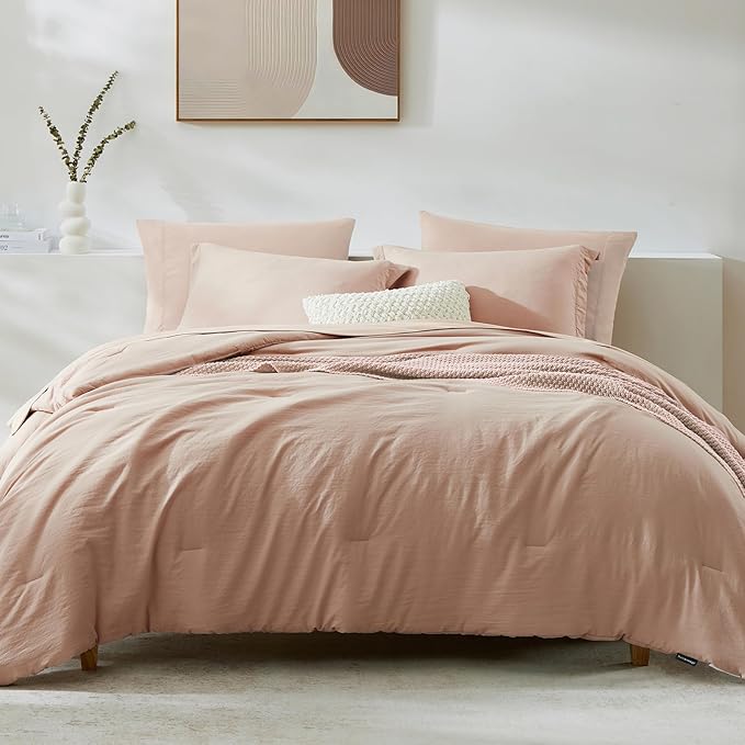 WRENSONGE Full Size Comforter Set- 7 Pieces Clay Pink Bed in a Bag Full Size - Image 3