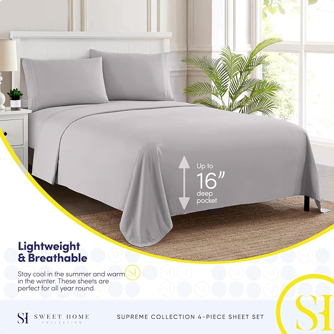 1800 Thread Count Sheet Set – Soft Egyptian Quality Brushed Microfiber Sheets – - Image 3