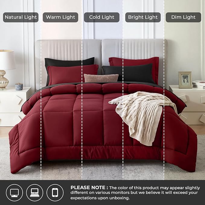 Sasttie Red & Black Full Size Comforter Sets, 7 Pieces Reversible Bed in a Bag - Image 8